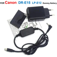 USB C Power Bank Cable+DR-E15 DC Coupler LP-E12 Fake Battery+ACK-E10 PD Charger For Canon EOS 100D Kiss x7 Rebel SL1 SX70HS