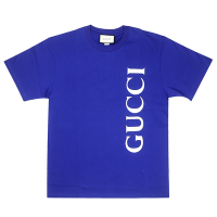 GUCCI 藍色棉質寬鬆版品牌標誌T恤(M)