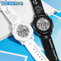 Doraemon 哆啦A夢 經典塗鴉錶帶 大螢幕顯示 多功能防水電子錶(兒童 學生 青少年 手錶)