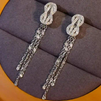 Custom Solid 10K White Gold Women Drop Earrings Ribbon Tassels Moissanite Diamonds Wedding Party Engagement Anniversary Earrings