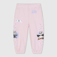 【GAP】女幼童裝 Gap x 功夫熊貓聯名 Logo印花束口鬆緊褲-淺粉色(892280)