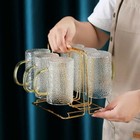 優樂悅~耐高溫冷水壺錘紋玻璃杯帶把手水杯茶杯北歐風冷水壺套裝家用茶具手沖壺 茶壺