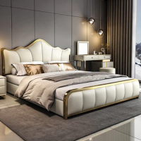Leather Elegant Double Bed Luxury Upholstered Comferter Loft Bed King Size Cama Matrimonial Bedroom Set Furniture