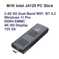 M1K Intel Celeron J4125 Windows 11 Pro Mini PC Stick 8GB RAM 128GB 256GB PC Stick 2.4G 5G WiFi 12V 2A Pocket PC