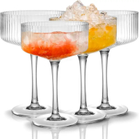 A Like 4 Pcs Ribbed Coupe Glasses, 10 oz Vintage Martini Glass Set for Cocktail, Wine, Champagne C