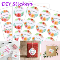 4.5cm Multiple styles Flower Customized Stickers DIY Adhesive Seal Labels Print Your Text Pink Wedding Party Favors Supplies