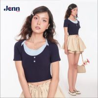 Áo thun nữ Jenn JA01 tay ngắn giả 2 lớp phối hai màu trendy
