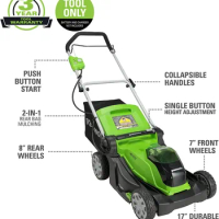 Greenworks 40V 17 inch Cordless Lawn Mower,Tool Only, MO40B01 &amp; 40V Lithium-Ion Battery Charger (Genuine Greenworks Charger)