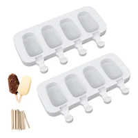 4 Holes Silicone Ice Cream Mold DIY Chocolate Dessert Popsicle Moulds Tray Ice Cube Maker Homemade Tools Summer Party Supplies