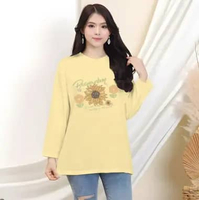 Kaos Oblong Oversize Lengan Panjang Wanita Sunflower/ Tshirt Bunga Matahari L Kuning Baby