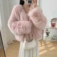 2024 New Fox Hair Encrypted Double sided Woven Fur Coat for Women's Short, Slim and Young Fur Coat Winter