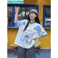 <![CDATA[Customizable Cartoon Print V-Neck Jersey - Breathable Loose Fit T-shirt for Women & Men]]>