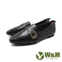 W&amp;M(女)簡約圓尖頭平底樂福鞋 女鞋－黑色(另有灰色)