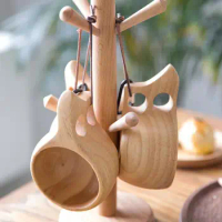 Wooden Coffee Cup Jujube Wood Tea Breakfast Cup With Handgrip Milk Travel Wine Beer Cups For Home Party Bar Kitchen Gadgets