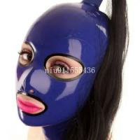 Latex Mask Rubber Unisex Hood with Wig Rubber Fetish Mask Braid Wigs Latex Headgear Sexy Cosplay Accessaries