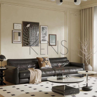 【KENS】沙發 沙發椅 法式三人沙發中古復古風黑色真皮沙發家用客廳小戶型直排頭層牛皮