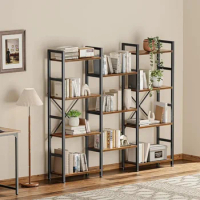 4 Tier Bookshelf, Bookcase with 11 Open Display Shelves, Wide Book Shelf Book Case Display Cabinet, Rustic Brown