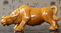 全城热卖 - 唐三彩陶瓷牛擺件黃牛生肖水牛缺角工藝品禮品辦公家居客廳裝飾品