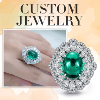 Custom Jewelry Ring Necklace Earrings Lab Grown Emerald Moissanite 18K 14K 10K Gold 925 Silver