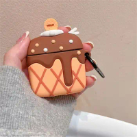 Cute Chocolat Ice Cream Silicone Earphone Case For Airpods 1 2 Pro With Keychain Protective Shell Soft Cover For Airpods 3 2021