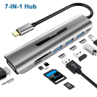 USB C Hub To 4K HDMI Adapter with 100W PD, 3 USB 3.0 SD/TF Card Readers for MacBook/Pro/Air/iMac/iPad Pro Xiaomi Anker Notebook