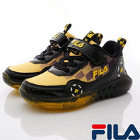 ★FILA斐樂頂級童鞋-電燈輕量運動慢跑鞋7-J453V-099黑金(中小童段)