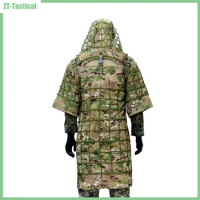 Breathable Ghillie Suit Foundation, Ripstop, CP Multicam + Ghillie Cape for Hunting, Sniper, Airsoft Wildlife Photo