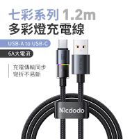 Mcdodo 麥多多 七彩系列 多彩燈全兼容充電線 USB-A to Type-C 6A 1.2m 黑色