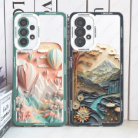 Paper Cute Landscape Creative Mountain Balloons Case For Samsung Galaxy S20 Plus S21 FE S22 S23 Ultra A53 A52 A54 S24 Soft Cover