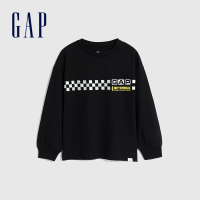 【GAP】男幼童裝 Gap x 風火輪聯名 Logo純棉印花圓領長袖T恤-黑色(774029)