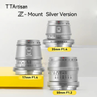 TTArtisan 17mm F1.4 35mm F1.4 50mm F1.2 Camera Lens APS-C MF Lens Silver for Nikon Z mount Mirrorless Cameras ZFC Z5 Z6 Z6II Z7