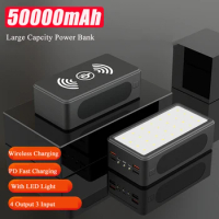 Large Capacity Power Bank 50000mAh Wireless Charger PD22.5W Fast Charging Powerbank For iPhone Xiaomi 9 Poverbank With LED Light
