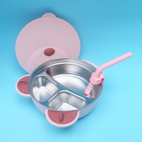 吸盤碗 兒童童寶寶吃飯餐盤可注水保溫碗不銹鋼分格盤套裝帶吸盤碗可拆卸『CM41741』