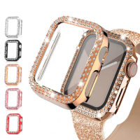 100Pcs/Diamond Case For Apple Watch 7 41mm 45mm 44mm 40mm 42mm 38mm Accessories Bling Bumper Protector Cover Series 3 4 5 6 Case