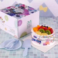 Colourful Flower print Portable Cake Box 6inch 8inch 10inch cake box.birthdays cake packing 50pcs/lot