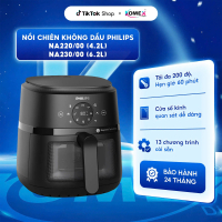 Nồi Chiên Không Dầu Điện Tử Philips NA220/00 4.2 lít - NA230/00 6.2 lít, Cửa Sổ Kính Công nghệ làm n