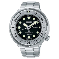 【SEIKO 精工】PROSPEX 鮪魚罐頭300米專業潛水錶-黑x銀/47.7mm(S23633J1/7C46-0AN0S)