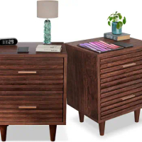 Night Stands, Bedside Table, end Table with 2 Drawers, Mid Century Modern Side Tables Accent Side Tables with Solid Wood Legs