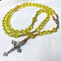 Rosario parel kaca kuning bening - Kalung Rosario transparan berwarna emas Manik