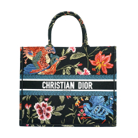 Dior 迪奧 Book Tote Oblique 花卉刺繡大型手提托特包(黑)