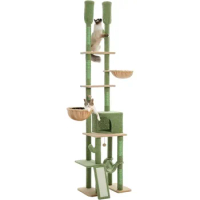 Road Cactus Cat Tree Floor to Ceiling Cat Tower with Adjustable Height(85-112 Inches), 7 Tiers Climbing Activity