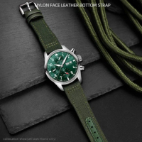 High quality Blue green Bracelet For IWC Nylon Genuine Leather WatchBand Big Pilot Little Prince Mark 18 Watch Strap 20mm 21mm