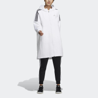 adidas 愛迪達 Long WV JKT 女 連帽 外套 長版 運動 訓練 休閒 亞洲版 拉鍊口袋 白黑(HG1848)