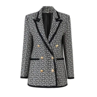 Tesco Plaid Women's Blazer Suit Patchwork Long Sleeve Mid Length Jacket Fashion Women's Luxury Blazer For Evening Party