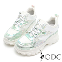【GDC】繽紛真皮運動風綁帶金屬感厚底休閒鞋-綠色(114600-18)