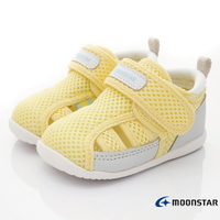 日本月星Moonstar機能童鞋頂級學步系列寬楦軟式彎曲護踝護趾涼鞋款2253黃(寶寶段)