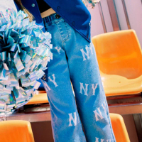 【MLB】童裝 丹寧牛仔褲 休閒長褲 MONOGRAM系列 紐約洋基隊(7ADPM0334-50BLS)