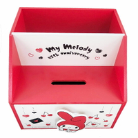 小禮堂 美樂蒂 木製單抽存錢筒收納盒 桌上型收納盒 抽屜盒 筆筒 (紅白 信封)