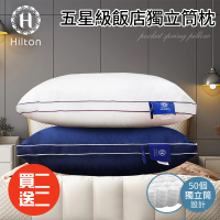 Hilton 希爾頓 五星級純棉滾邊立體銀離子抑菌獨立筒枕/買二送二/二色任選(枕頭/透氣枕)