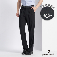 Pierre Cardin 皮爾卡登 男款 伸縮腰頭冰涼透氣打褶西裝長褲-黑色 (5227813-99)
